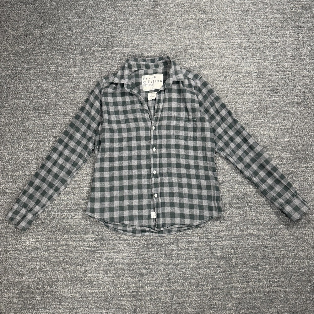 Frank & Eileen Barry Flannel Shirt Women Small Button Up Gray Plaid Cotton Italy - Picture 2 of 9